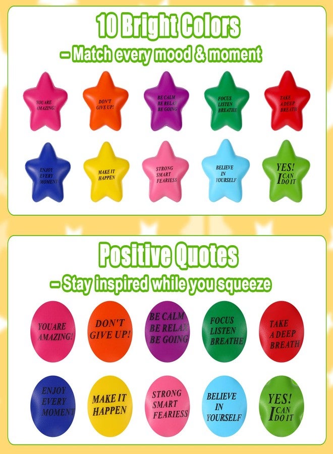 SXoonKing 40Pcs Star Stress Balls for Adults, Motivational Gifts- Colorful Foam Stress Balls Bulk with Motivational Quotes, Squeeze Toys Party Favors Gifts for Adults Fidget Anxiety & Anger Relief - Image 3